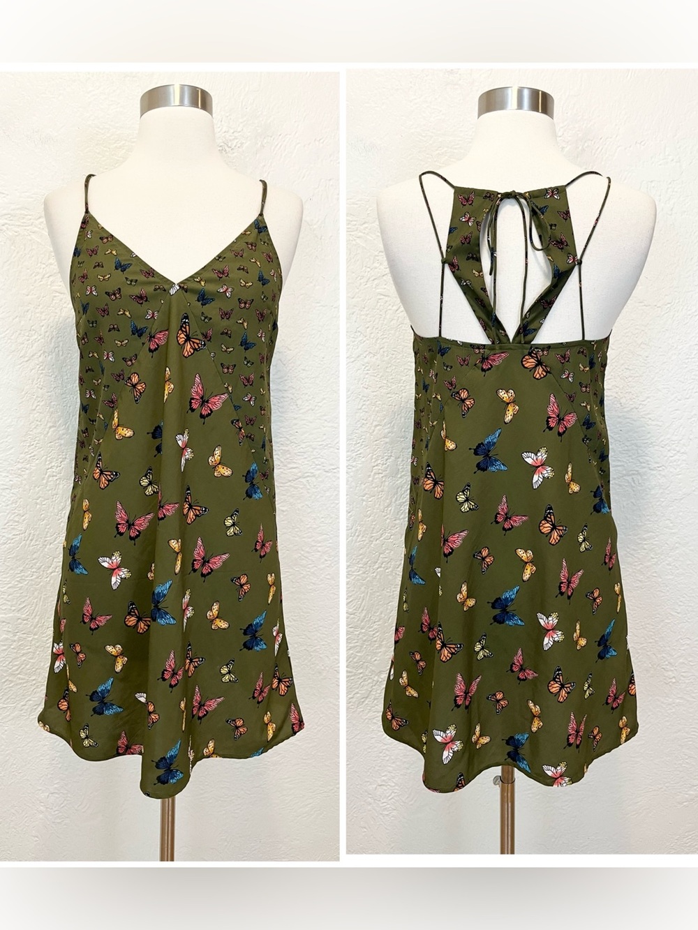Abercrombie & Fitch Mini Dress Babydoll Green Butterflies Whimsigoth Fairy XS